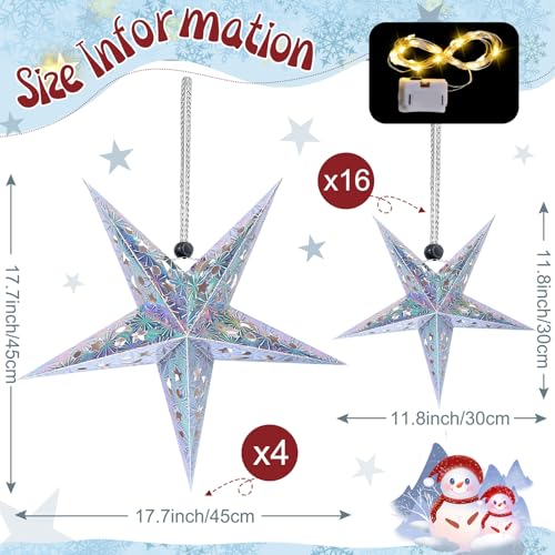 20 Set Christmas Paper Star Shape Lantern 2 Size 17.7 11.8 Hanging Ornaments with 20 LED Light White L146846