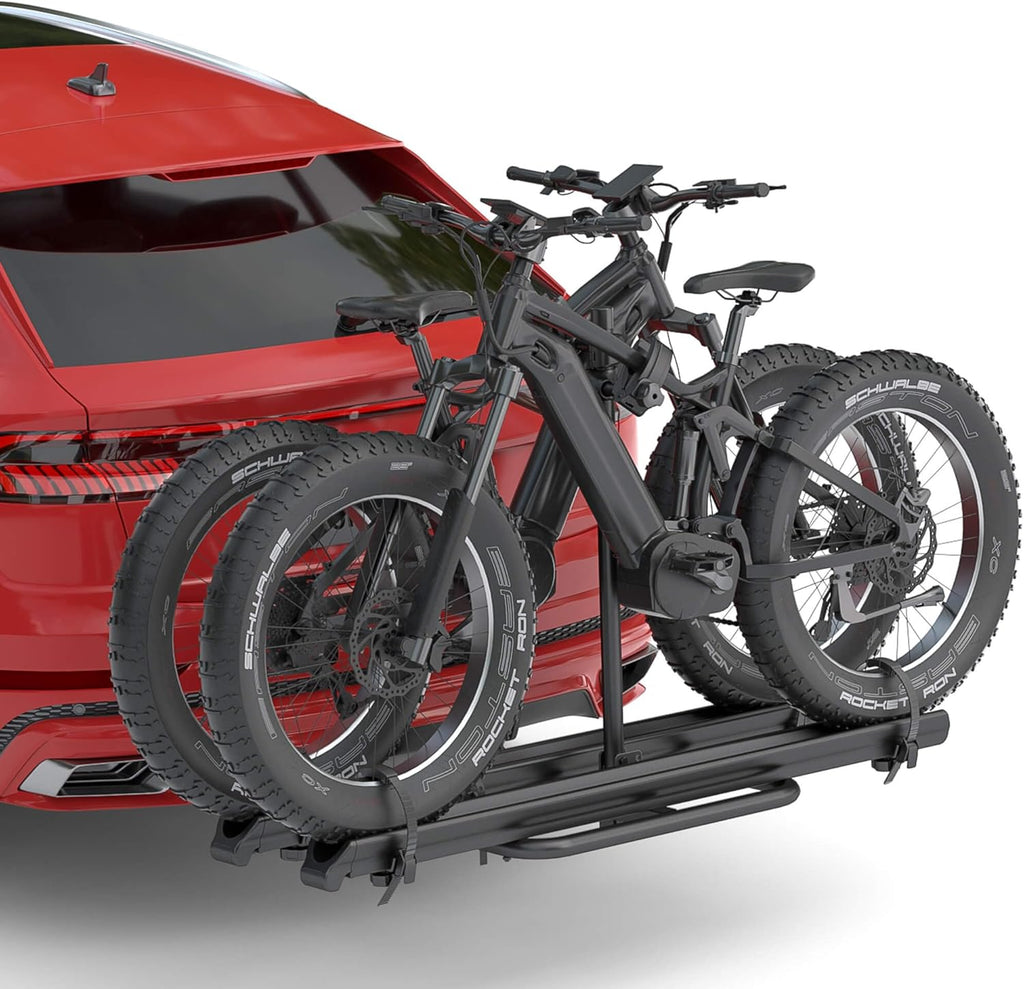 2'' Hitch Mounted Lockable Bike Rack with Ramp, 200lbs Capacity Foldable Platform B2537
