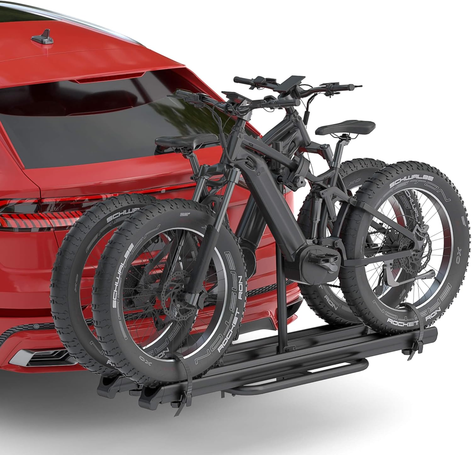 2'' Hitch Mounted Lockable Bike Rack with Ramp, 200lbs Capacity Foldable Platform B2537