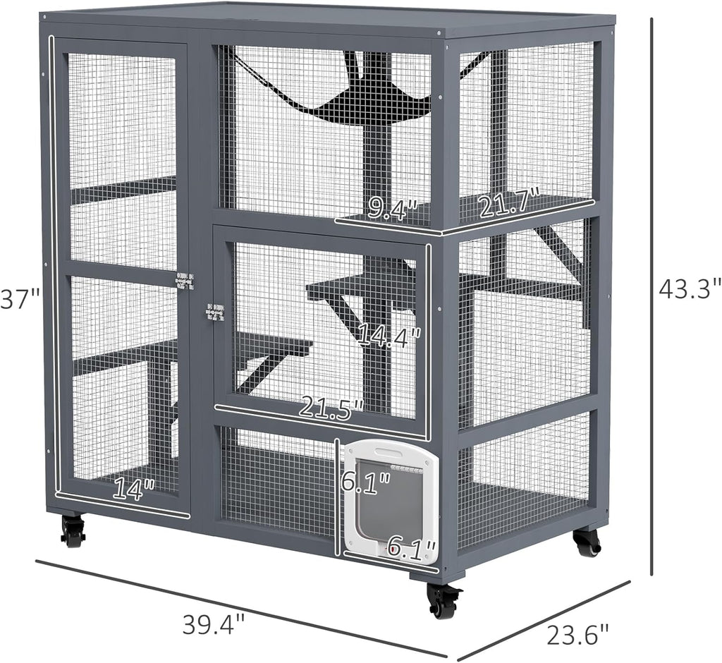 Grey Large Wooden Cat Enclosure with Roof H870