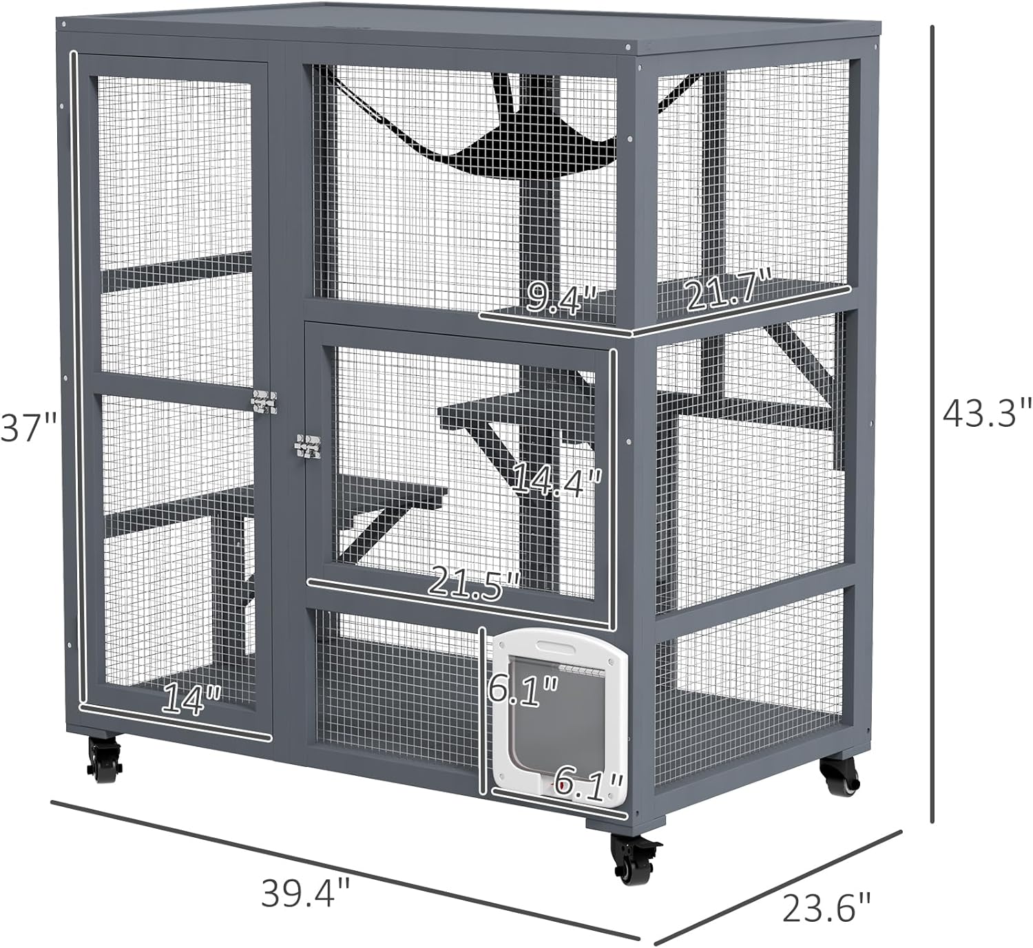 Grey Large Wooden Cat Enclosure with Roof H870