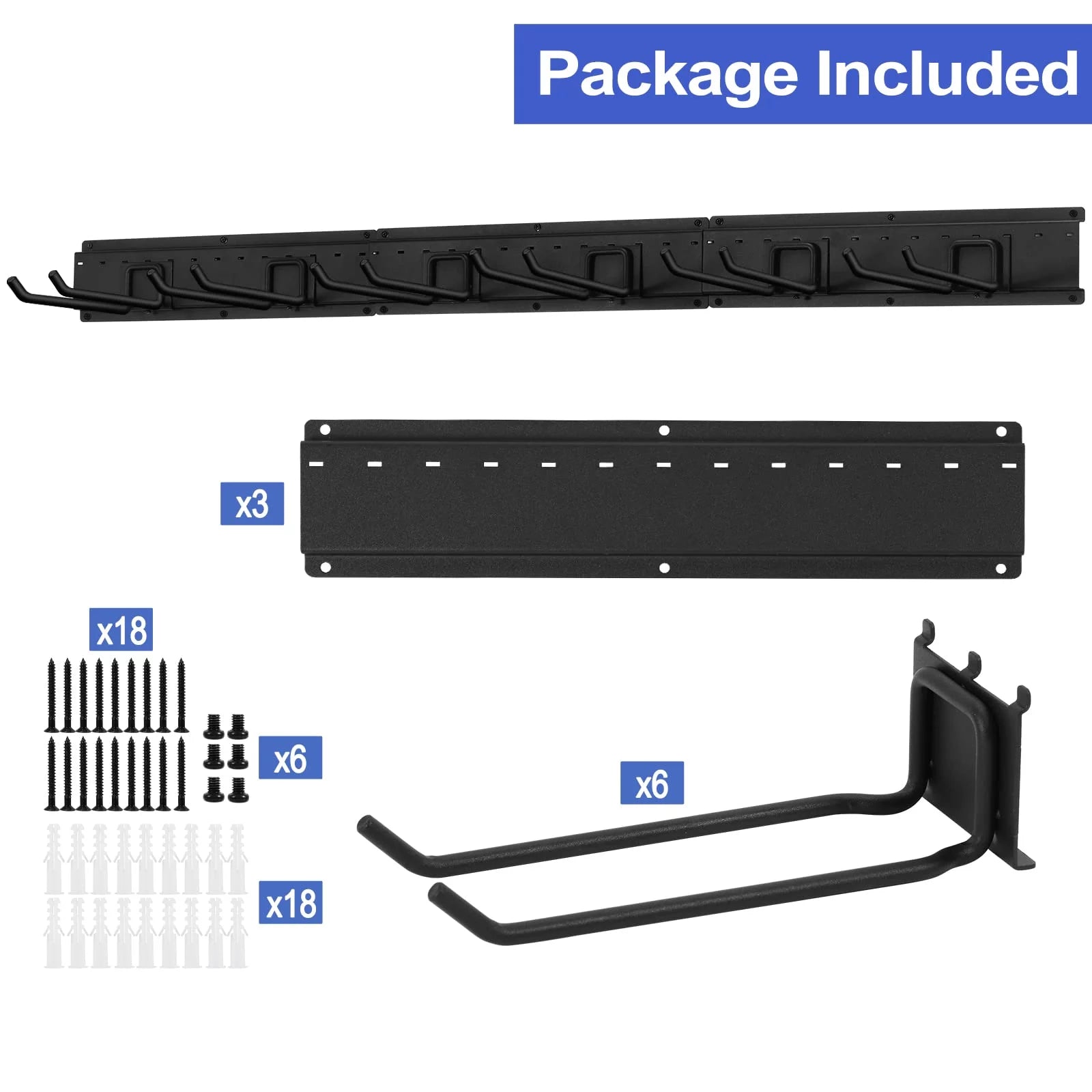 Heavy Duty Steel Wall Mounted Tool Storage Organizer with 6 Removable Hooks and 3 Board D14299