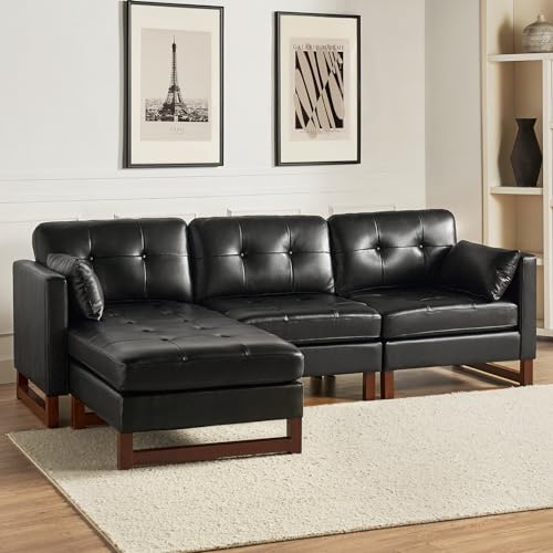 Genuine Leather 100 inch L Shaped 3 Seater Sectional Sofa with Chaise, Brown Q854550