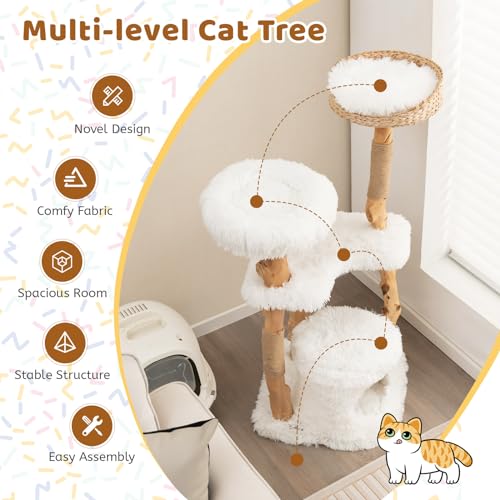 Solid Wood Cat Tree with Scratching Posts (34 Inch) K2677
