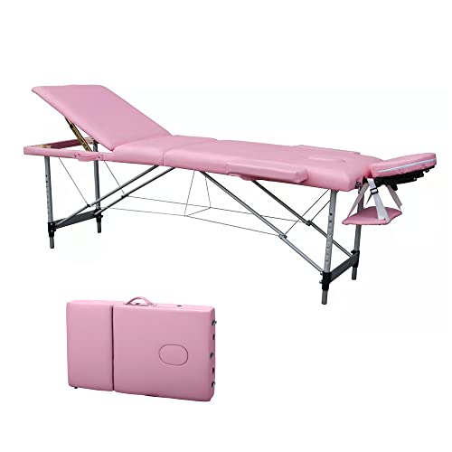 Pink 84in 3 Folding Aluminum Frame Portable Massage Bed I953