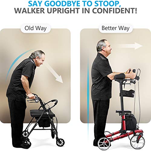 Gray Upright Rollator Walker with Seat and Padded Armrest A235