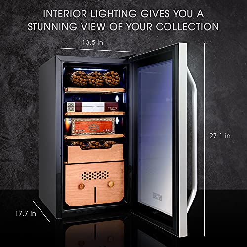 250 Cigar Cooler Humidor with Stainless Steel Trim Finish Cabinet, Spanish Cedar Wood Shelves and Drawer V787658