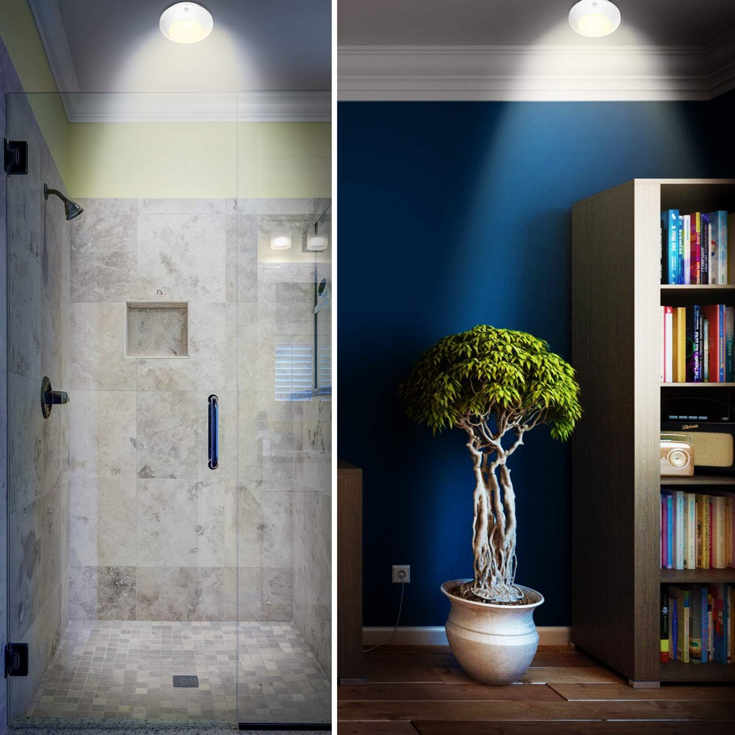 Motion Sensor Ceiling Light Cordless Battery Powered LED Warm White Light D905