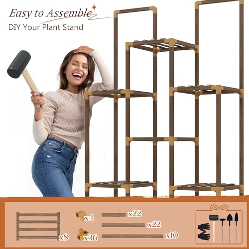 13 Potted Double Rod Wood Plant Stand 56''W*11.6''D*47''H W889584