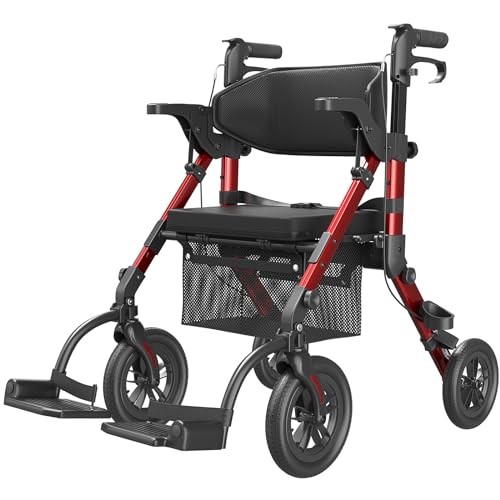 Lightweight Foldable Rollator Walker with Seat and Brakes A4476