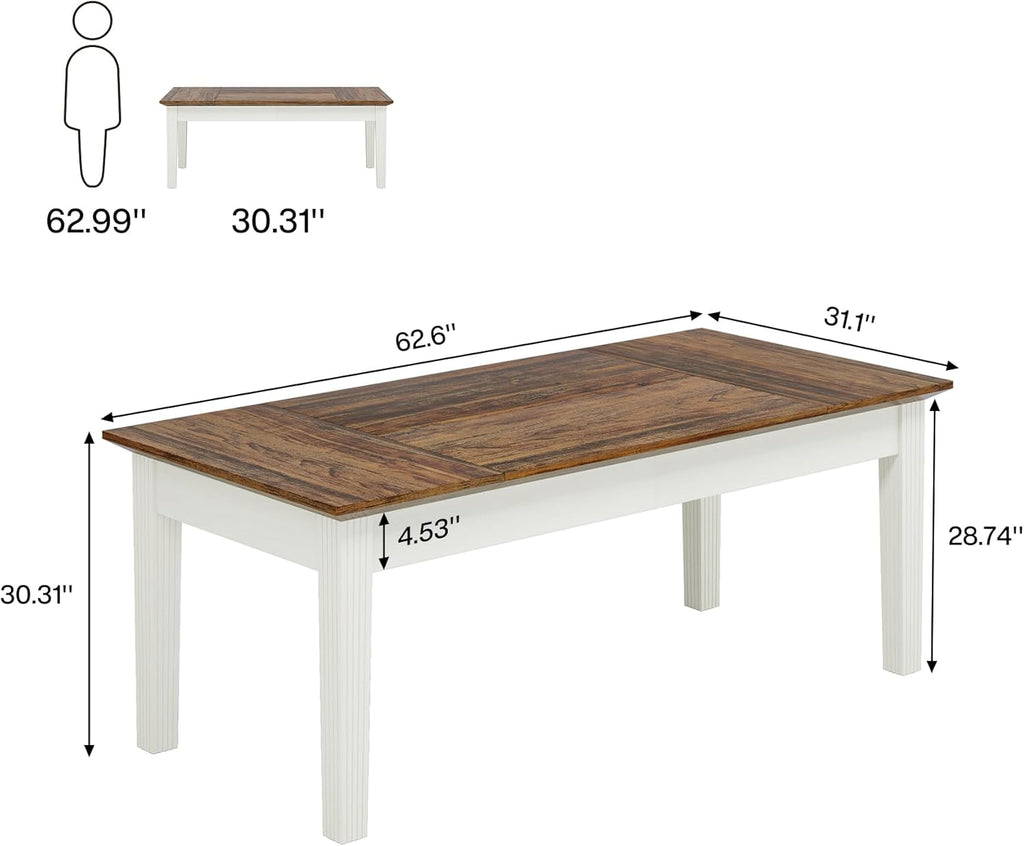 Rustic Brown & White 62-Inch Computer Desk with Solid Wood Legs W843