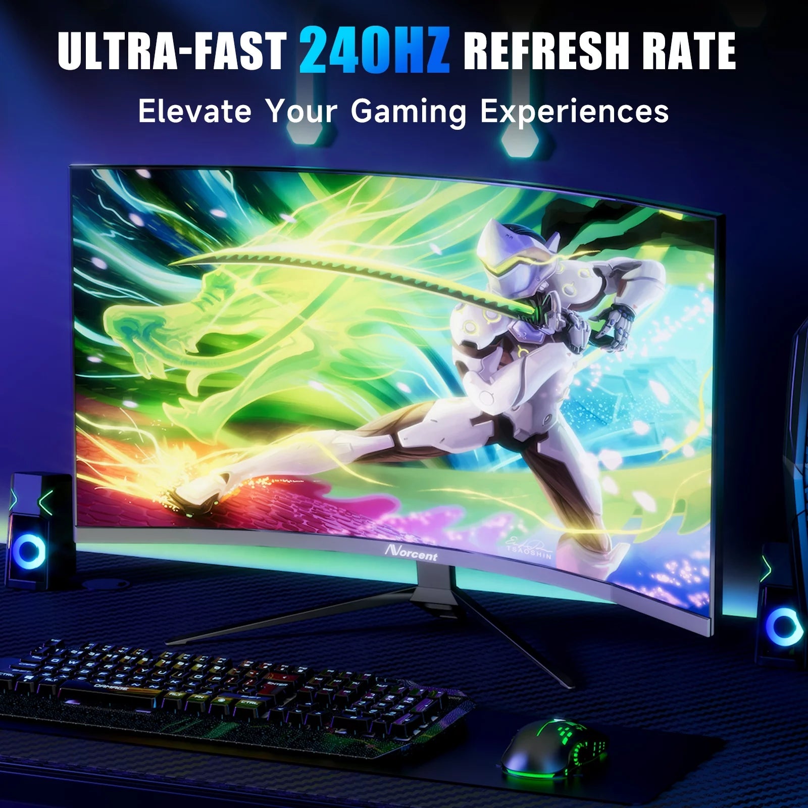 27-inch FHD VA Curved Gaming Monitor, 240Hz Refresh Rate, 1ms DisplayPort, HDMI, DP and Speakers I6730