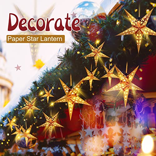 20 Set Christmas Paper Star Shape Lantern 2 Size 17.7 11.8 Hanging Ornaments with 20 LED Light White L146846