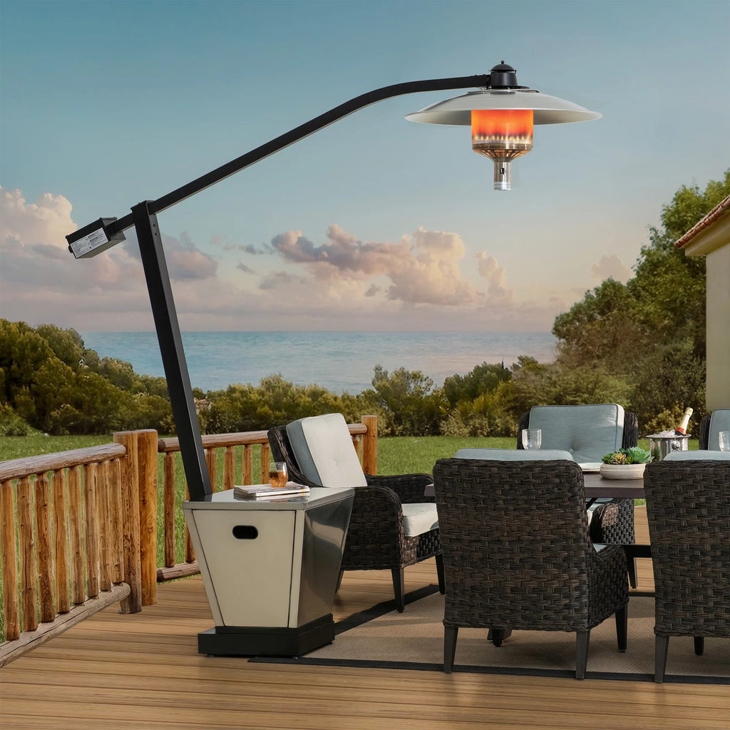 Matte Black Steel Outdoor Propane Gas Heater with Wheels and Table Top R198207
