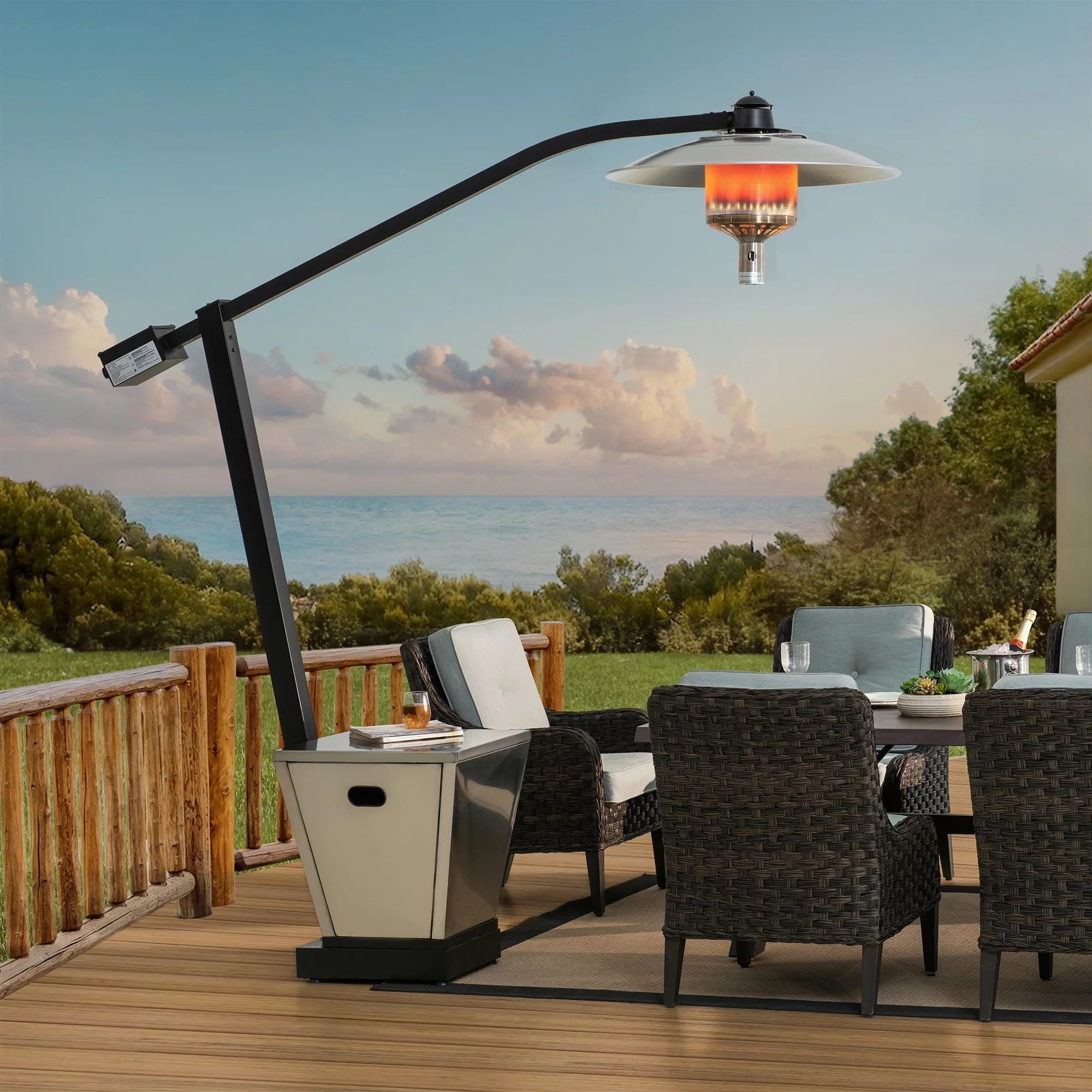 Matte Black Steel Outdoor Propane Gas Heater with Wheels and Table Top R198207