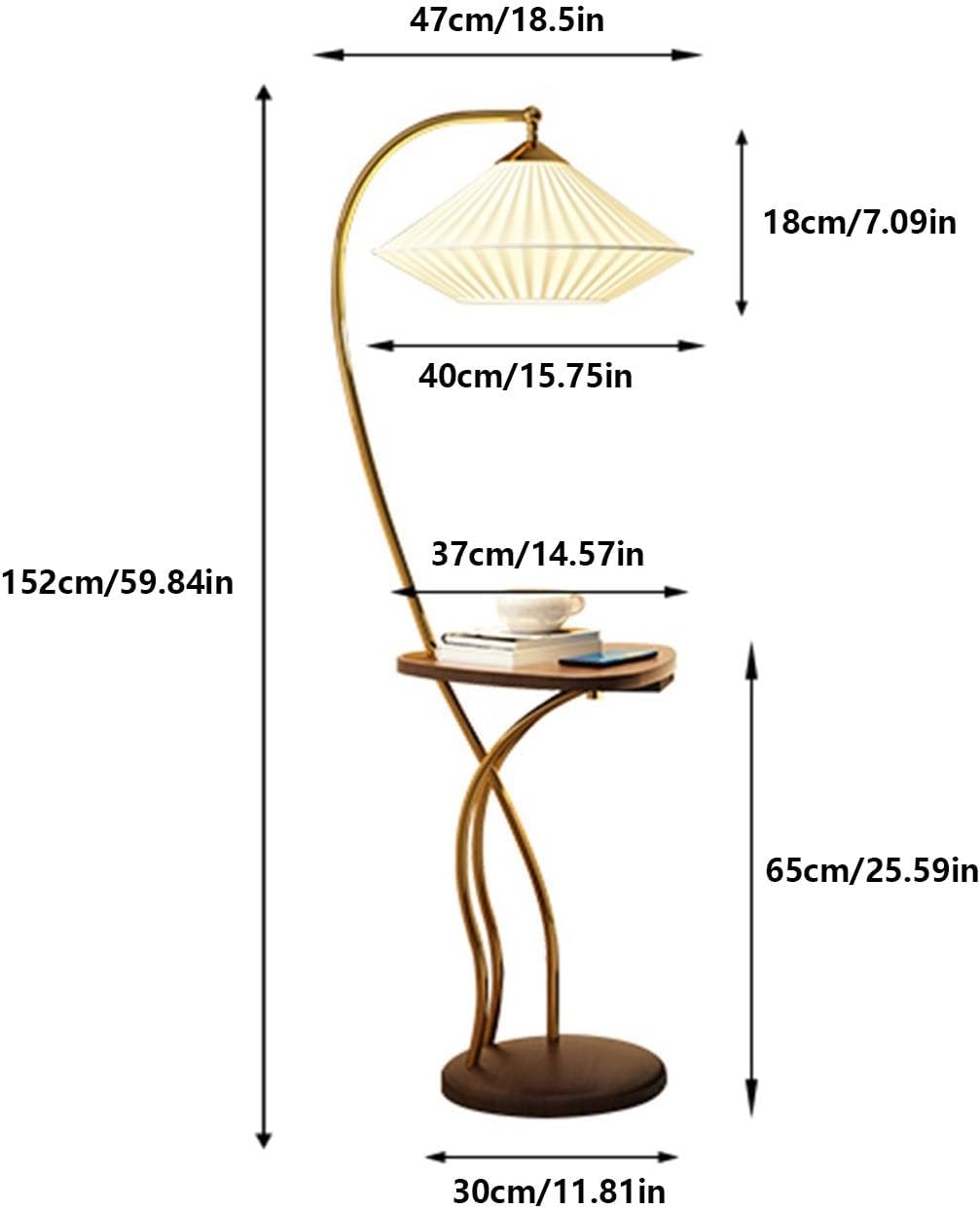 Mid Century Modern Floor Lamp with USB Charging Port and Wood Tray Table Z219948