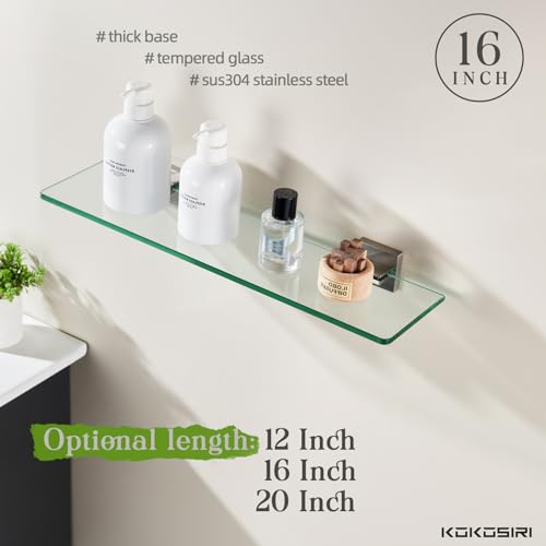 16'' x 5.6'' Tempered Glass Wall Mounted Shelf I48606