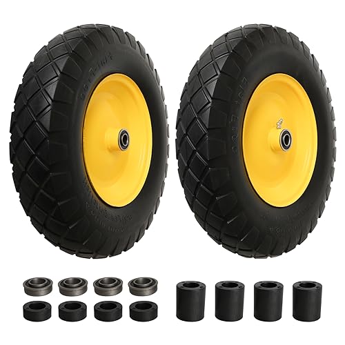 4.80/4.00-8" Tire and Wheel Assembly Set, 5/8" or 3/4" Bore, 16" Solid Rubber Tires, 1 Pack P846986