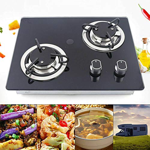 2 Burner Built-In RV Cooktop Stove with Tempered Glass Stainless Steel A421