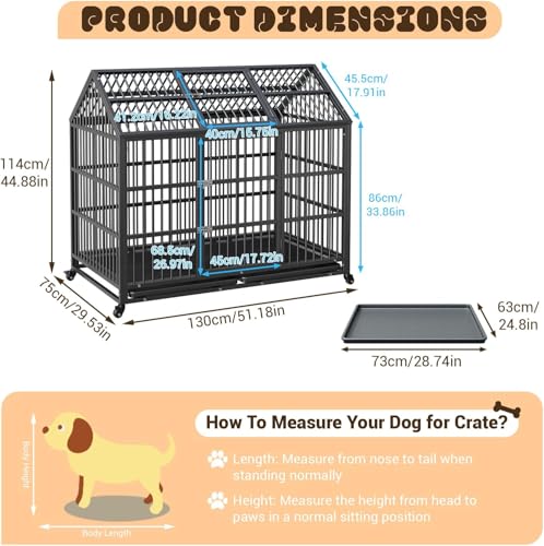 Heavy Duty Metal Dog Crate with Lockable Wheels and Removable Tray F483252