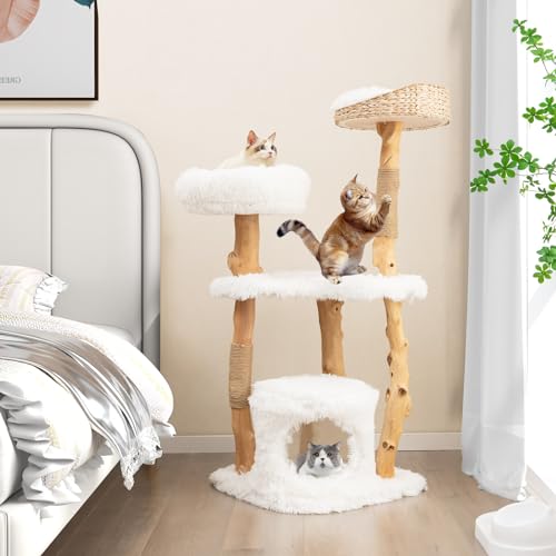 Solid Wood Cat Tree with Scratching Posts (34 Inch) K2677
