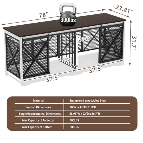 Grey Extra Large Double Dog Crate Furniture with Removable Divider Z799
