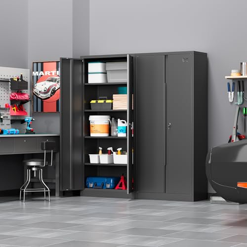 Black 71 inch Metal Storage Cabinet with 2 Doors and 4 Adjustable Shelves Z152