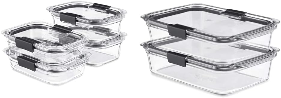 8-Piece Glass Food Storage Containers with Lids, Clear/Grey X7342