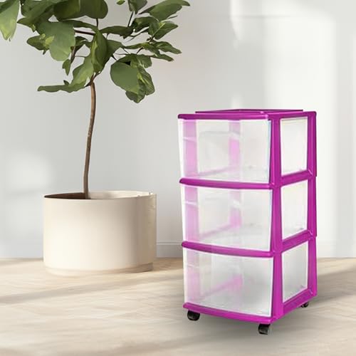 3-Tier Clear Plastic Storage Organizer Cart with Wheels F109558