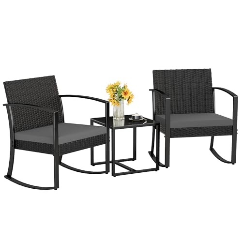 Black 3 Piece Resin Outdoor Bistro Set with Cushions and Table I727