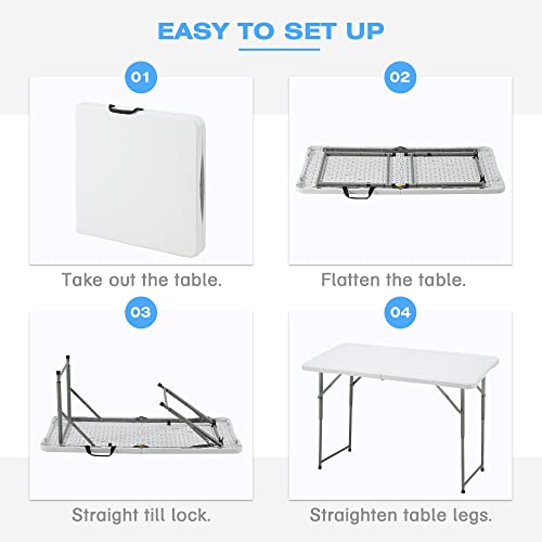 4ft Portable Plastic Folding Table with Adjustable Height I755758