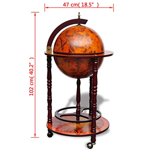 Eucalyptus Wood Globe Bar Cart with Wine Bottle and Glass Holder N100803
