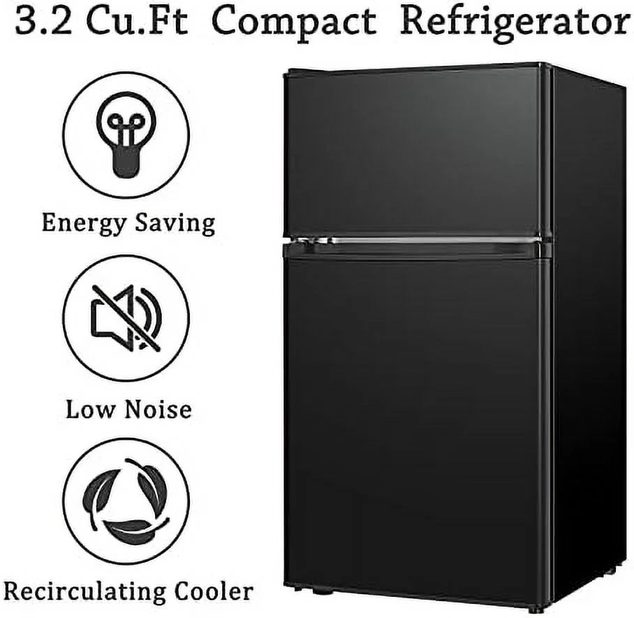3.2 Cu.ft Mini Fridge with Freezer 2 Door Compact Refrigerator (Black) B30701