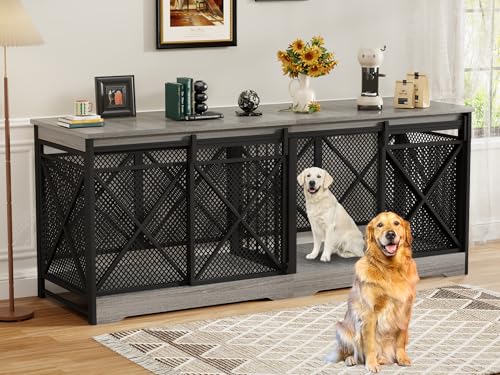 Grey Extra Large Double Dog Crate Furniture with Removable Divider Z799