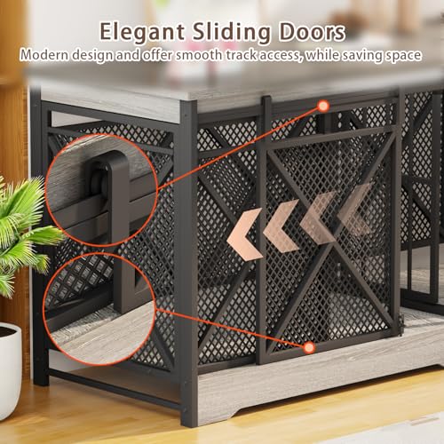 Grey Extra Large Double Dog Crate Furniture with Removable Divider Z799