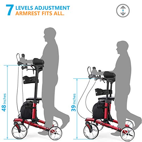Gray Upright Rollator Walker with Seat and Padded Armrest A235