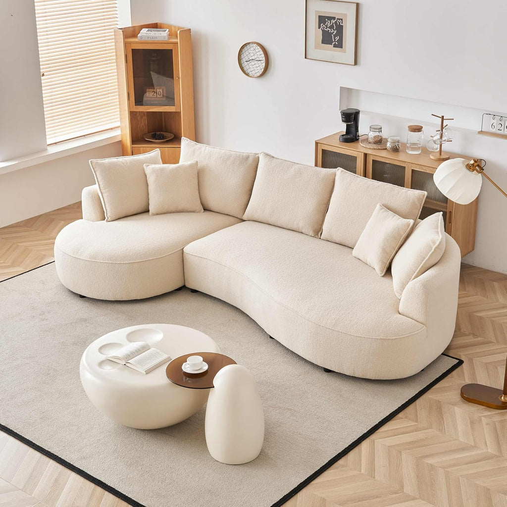 Beige Boucle Fabric Curved Modular Sectional Sofa R869156