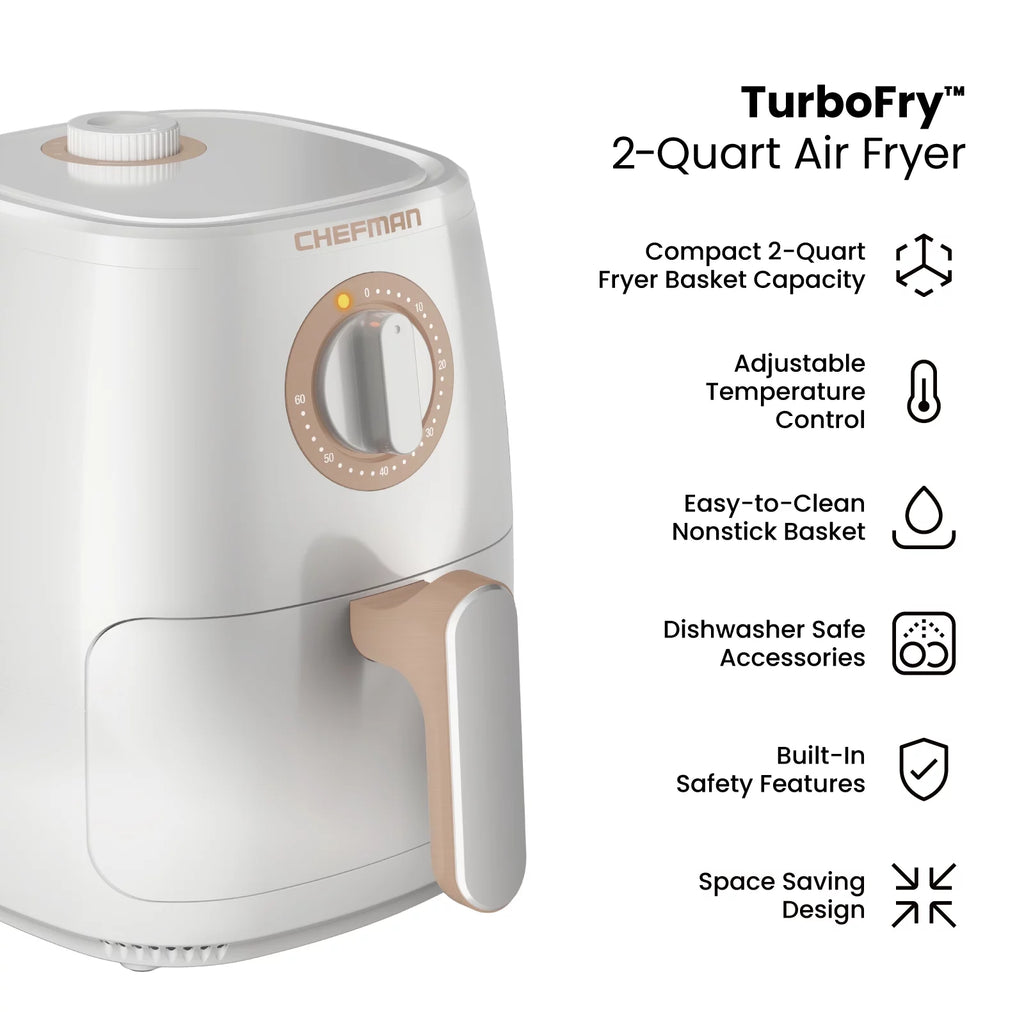 2 Qt White Air Fryer with Timer and Temperature Control B812