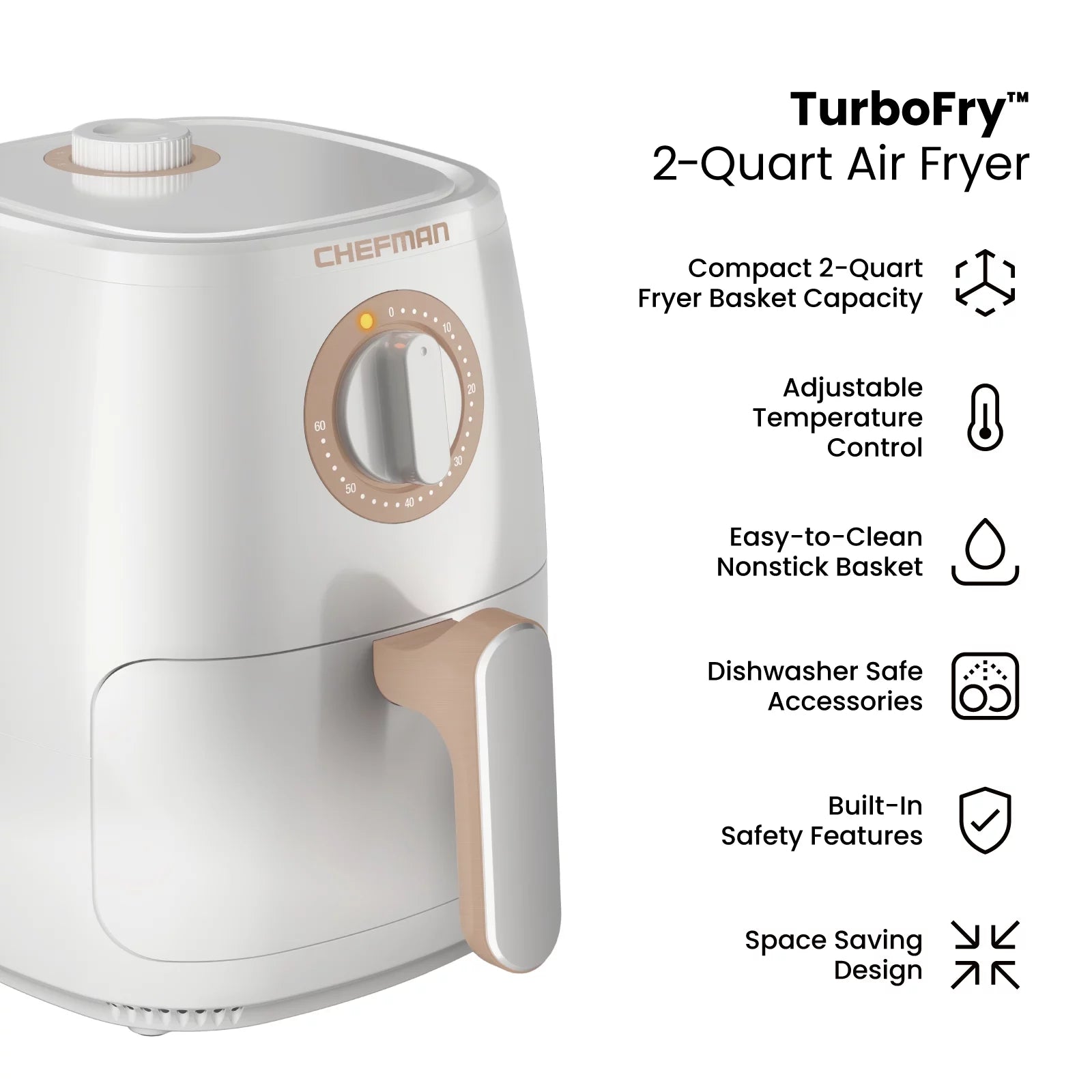 2 Qt White Air Fryer with Timer and Temperature Control B812