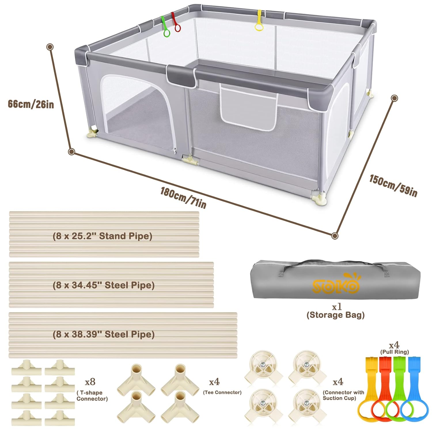 Extra Large Baby Playpen with Soft Breathable Mesh A4539
