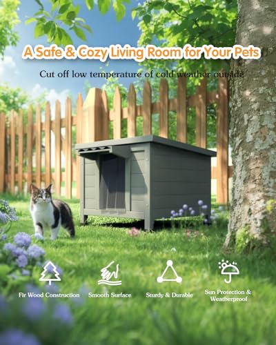 Outdoor Cat House Waterproof Foam Insulated Large Wooden Cat Condos 21.3" L x 19.9" W x 18.9" H B276