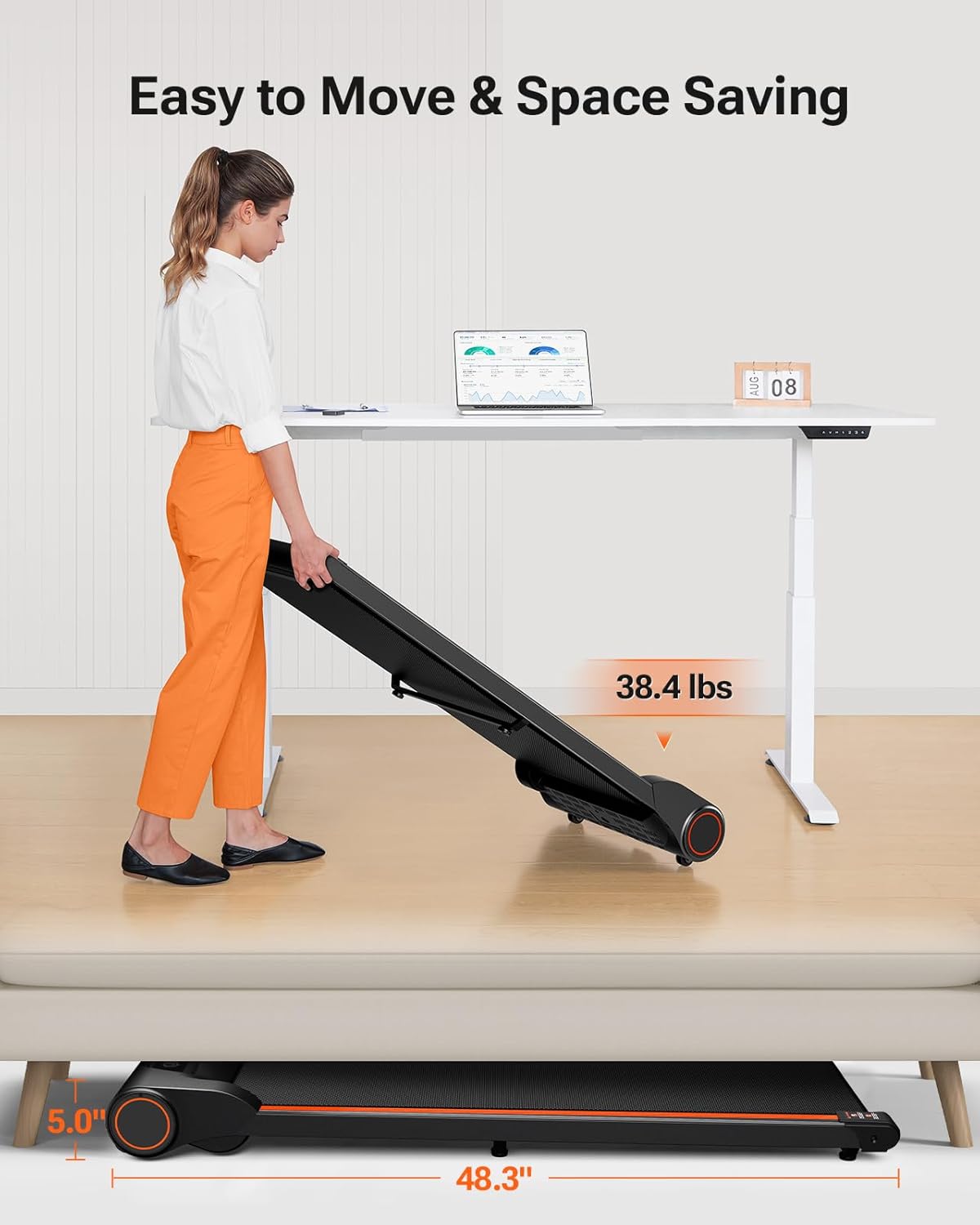 Under Desk Treadmill Walking Pad Portable 2.25HP Orange Z78705