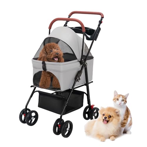 4 Wheels Pet Stroller with Cup Holder & Removable Liner Storage Basket J702