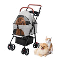 4 Wheels Pet Stroller with Cup Holder & Removable Liner Storage Basket J702