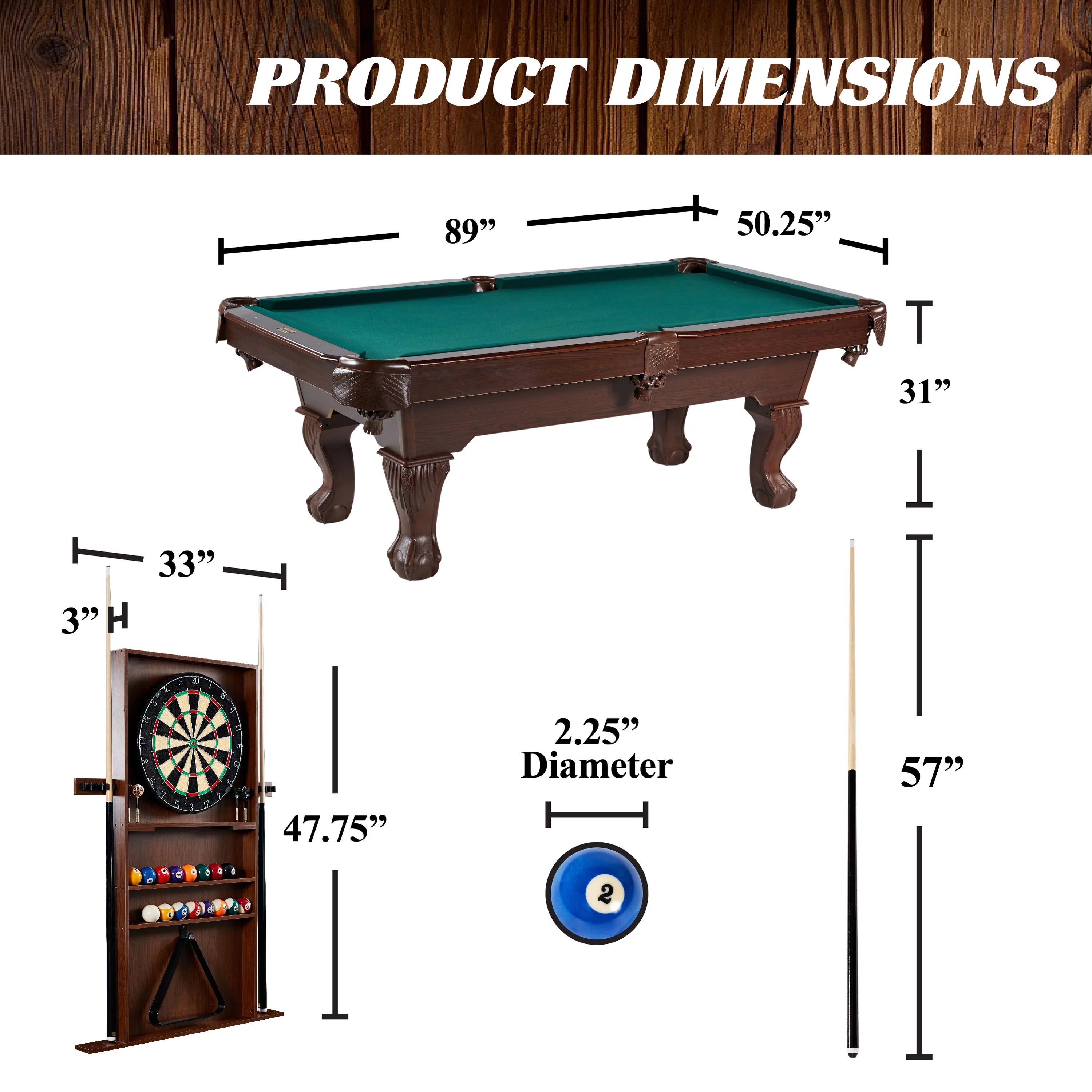 Green Ball and Claw Leg Pool Table W1753