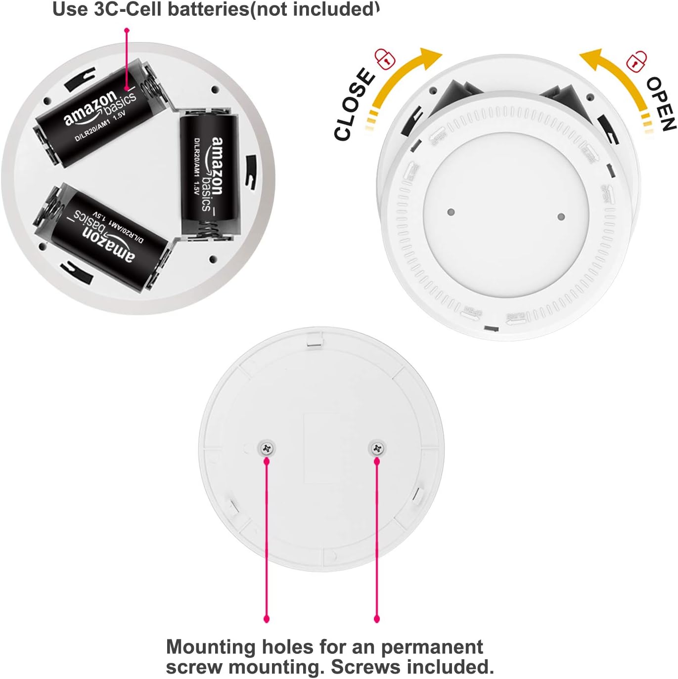Motion Sensor Ceiling Light Cordless Battery Powered LED Warm White Light D905