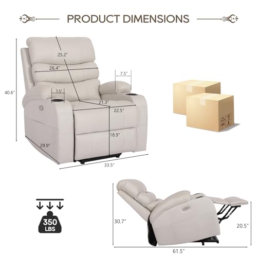 Cream Power Lift Recliner Chair with Massage and Heat Y87689