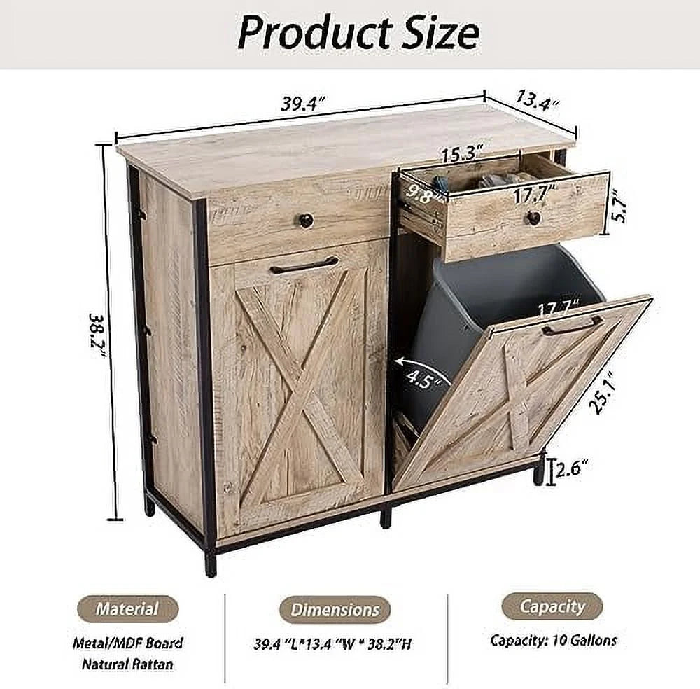 Double Barn Door Style Trash Cabinet with Solid Hideaway Drawer U63316