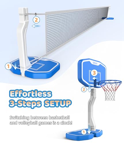 Swimming Pool Basketball & Volleyball Game Set with Hoop, Balls, Net, and Pump, BLUE W73837