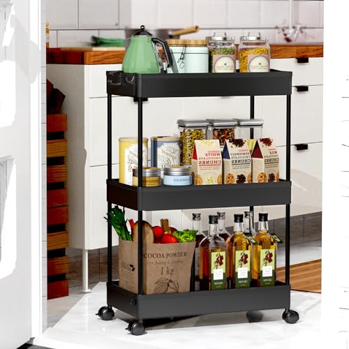 Black 3 Tier Rolling Storage Cart D402